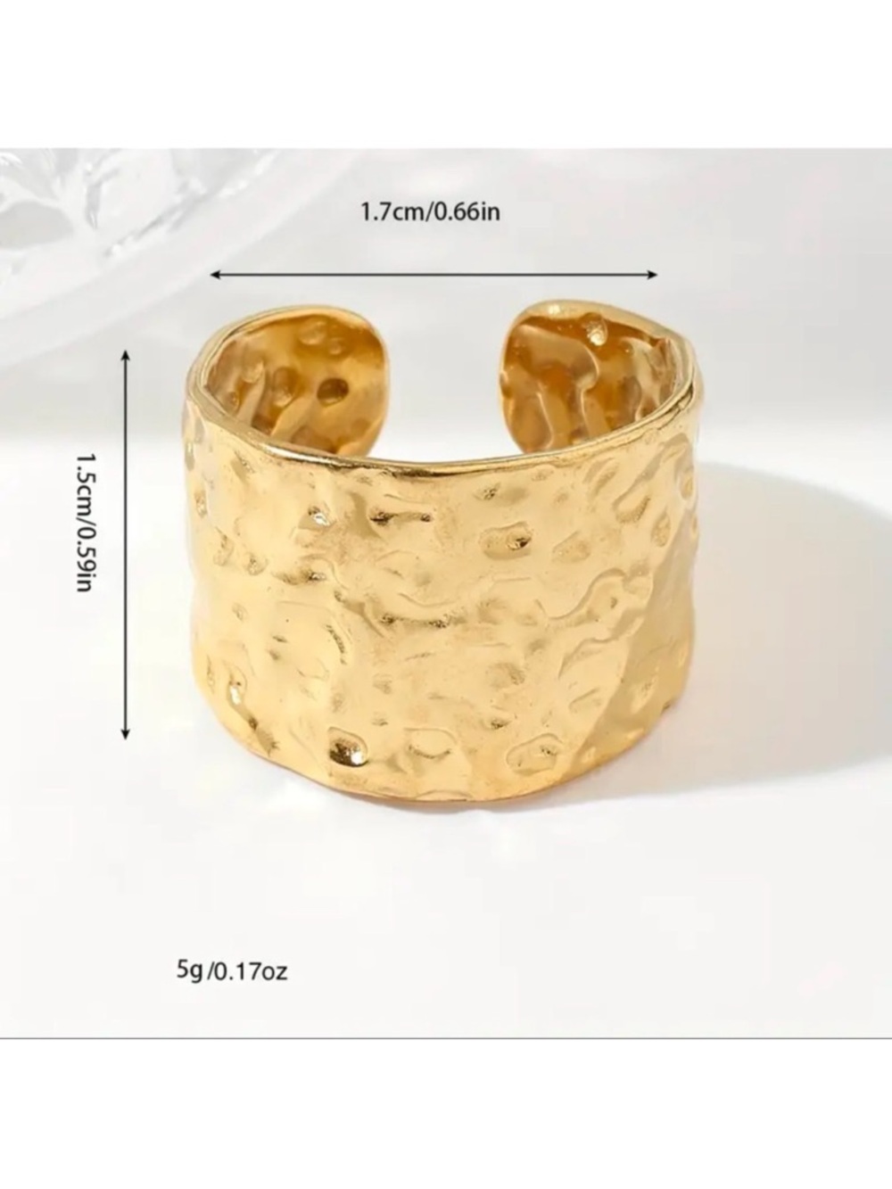 Gold Textured Wide Band Ring Adjustable New - Picture 4 of 5